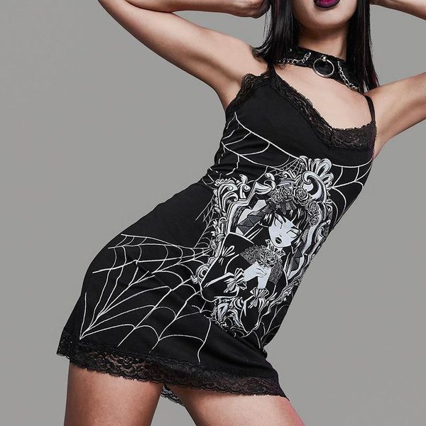 

gothic lace patchwork print summer dress women punk grunge harajuku vintage sleeveless mini vestidos party dresses casual, Black;gray