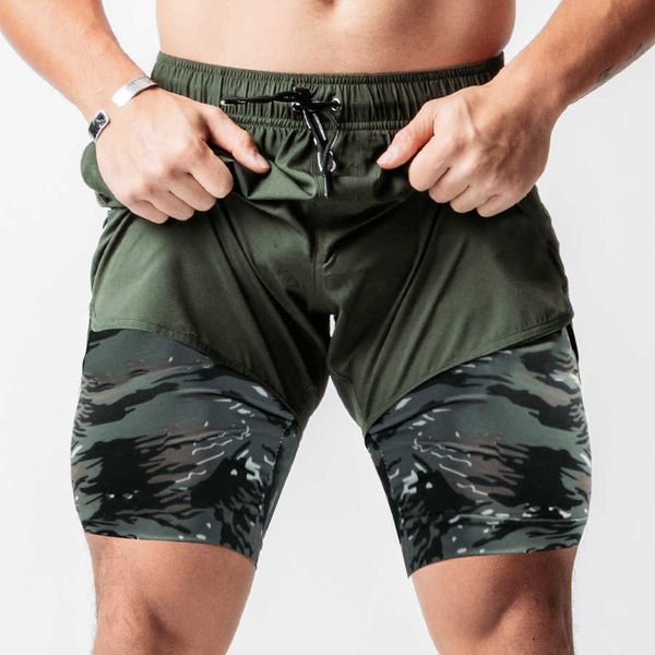 

new muscle running fast drying shorts men's sports leisure outdoor loose zipper pocket double-layer fitness pants quick drying swimwear, White;black