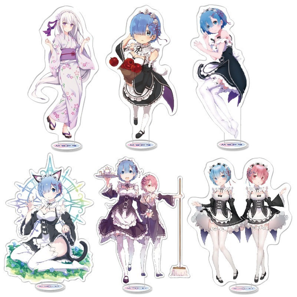 

relife in a different world from zero key chain women acrylic subaru natsuki standing keyring figure double side pendant brelok, Slivery;golden