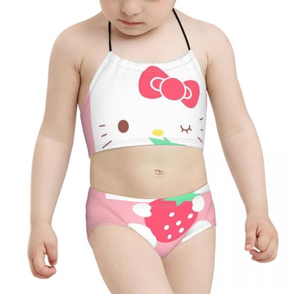 

women's swimwear 2021 kawaii anime kid girls swimming suit children print pink cat biquini wholesale brand baby girl, White;black