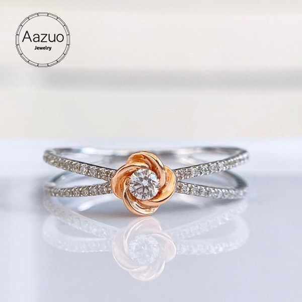 

cluster rings aazuo 18k solid white gold rose natrual diamonds 0.3ct h si flower ring gift for woman high class banquet engagement party, Golden;silver