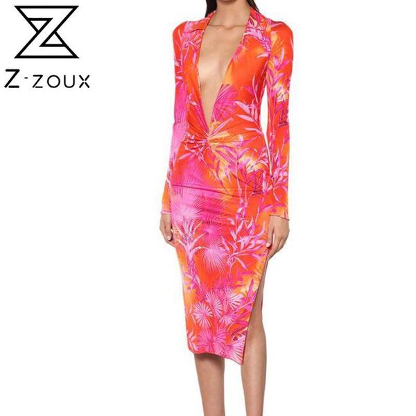 

women dress v-neck long sleeve print dresses split vintage red summer clothes fashion 210524, Black;gray