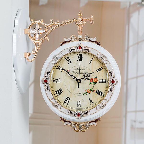

wood quarz wall clock aesthetic europe luxury vintage double sided silent klokken wandklokken home decoration 33 clocks