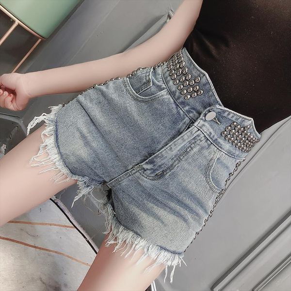 

denim high waisted slim women shorts all match heavy industry tide, White;black
