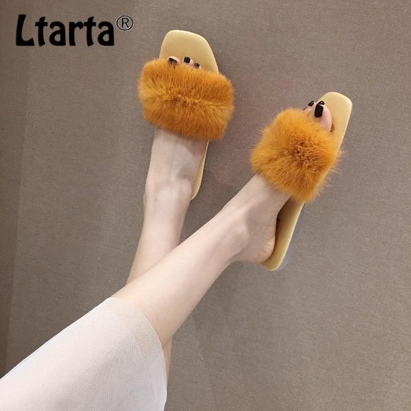 

slippers ltarta 2021 women leopard flat hair comfortable fairy summer shoes df-wm620-2, Black