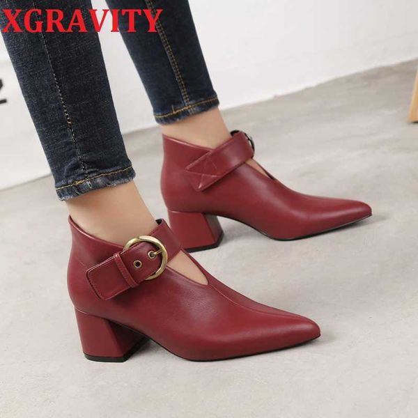 

xgravity autumn winter ladies fashion chunky heels pointed toe v cut lady boots elegant vintage women boots vintage shoes 210429, Black