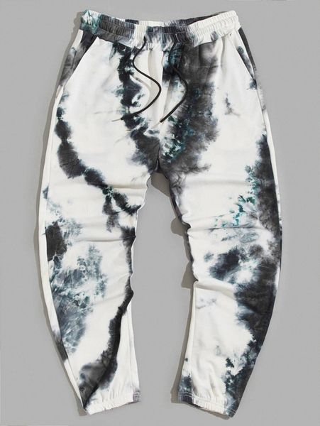

men tie dye drawstring waist sweatpants 52hk#, Black
