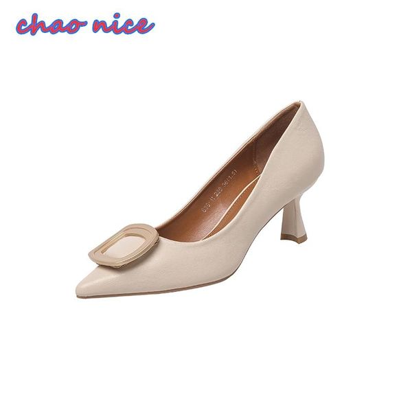 

dress shoes fashion simple high-heeled ladies single comfortable non-slip wear-resistant bottom trend metal square buckle women's shoe, Black