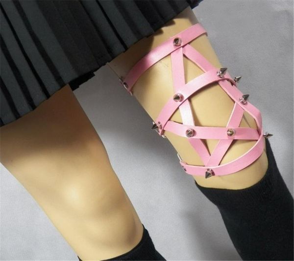 Altro rivetto punk a forma di stella in pelle coscia catena corda elastica gioielli per il corpo per le donne braccialetto gamba discoteca può essere regolabile