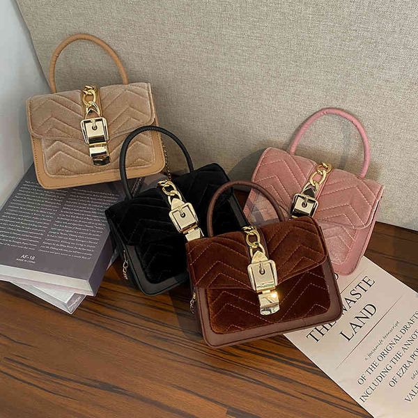 

handbags women's shoulder autumn and winter fashion velvet hand korean version simple lock portable messenger small square
