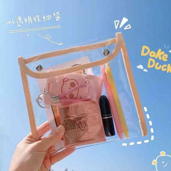 

simple transparent make up organizer bag student girls pvc cute cartoon pencil case women fashion travel clear toiletry bags