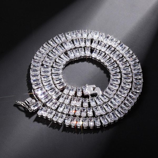 

2021 new fashion charms 8mm baguette square cubic zirconia stones necklace iced out hip hop jewelry for women punk party gift, Black