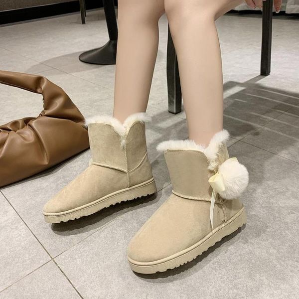 

boots round toe women 2021 shoes booties ladies low heels winter footwear australia flat rubber snow, Black