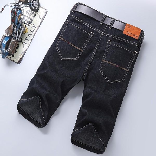 

men summer blue denim shorts cotton straight fit business jean solid casual short jeans men's