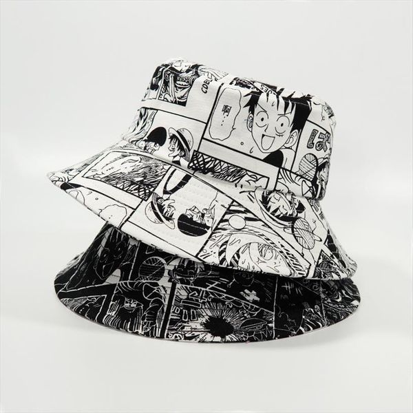 

summer fisherman hat reversible printed bucket hats for women men anime cosplay cap cartoon shading fishing, Blue;gray
