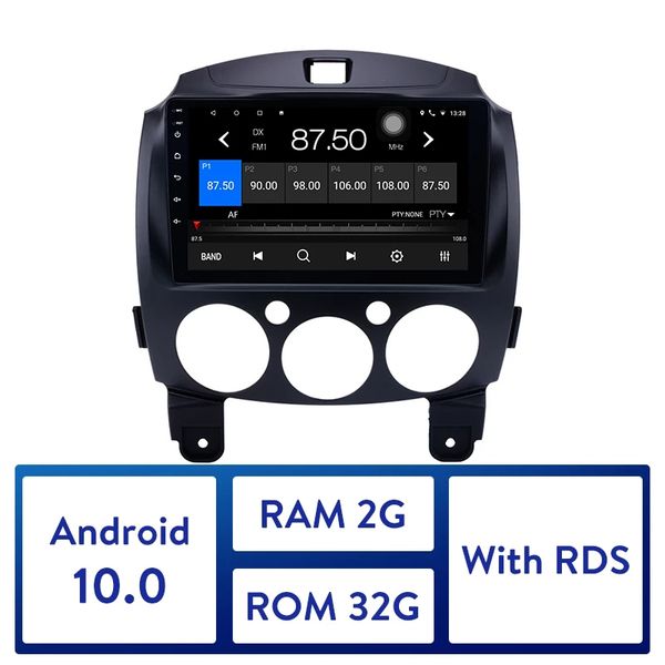 Lettore stereo radio DVD Auto 10.0 per Android per il 2007-2014 Mazda 2/Jinxiang/DE/Terza generazione con RAM da 2 GB