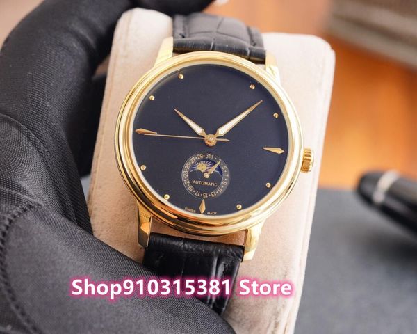

wristwatches luxury men stainless steel geometric moon phase watches automatic mechanical sapphire male brown leather clock 40mm, Slivery;brown
