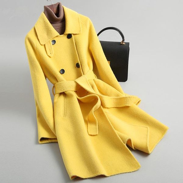 

women's wool & blends fashion spring autumn cashmere coat female 100% women double breasted jacket overcoat a033, Black
