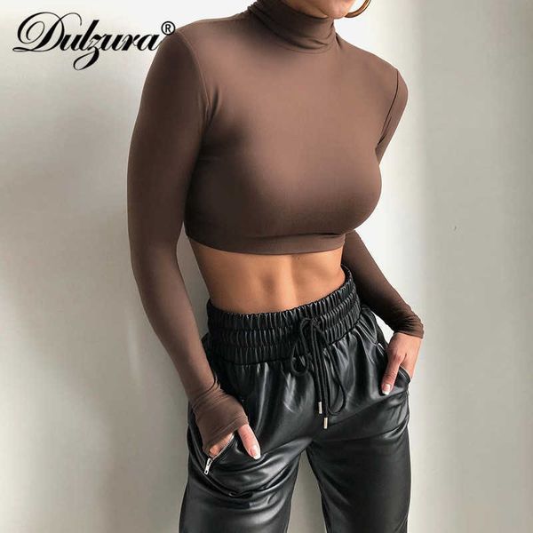 

solid women long sleeve tshirt crop turtleneck bodycon streetwear 2021 autumn winter clothes elegant party club, Black;white