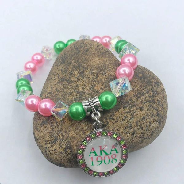 

beaded, strands handmade greek sorority pink green pearl transparent square ab colorful crystal beads letter 1908 charm women bracelet jewel, Black