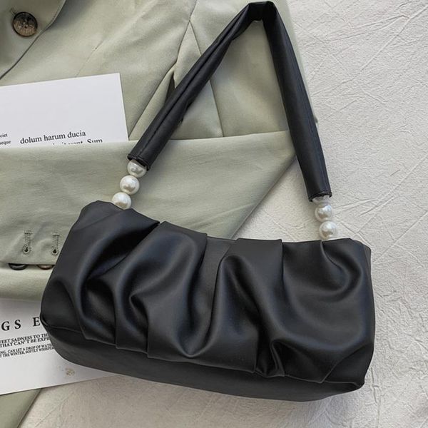 

evening bags small pleated pu leather shoulder for women 2021 women's designer solid color pearl handbag female travel simple armpit ba