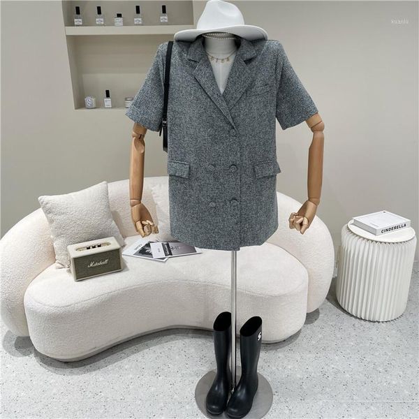 

women's spring summer 2021 fashion retro relaxed casual white drop feeling small suit short sleeve coat suits & blazers, White;black