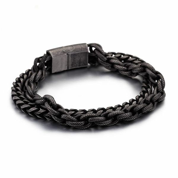 

link, chain matte 316 stainless steel double layer link bracelets men's hip hop biker hand bracelet drop jewelry, Black