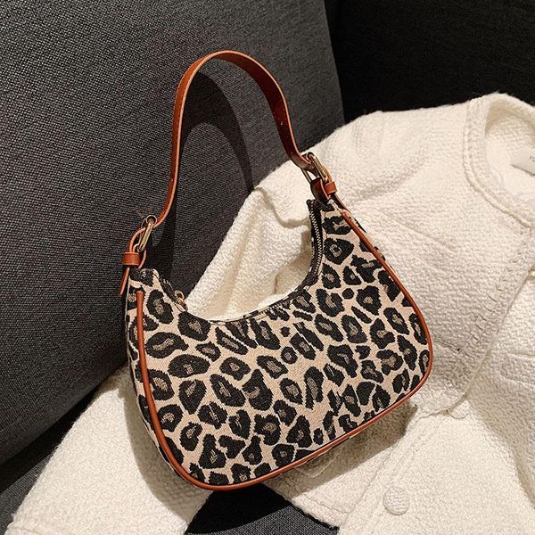 

evening bags leopard pattern half-moon small crossbody for women 2021 winter underarm baguette shoulder handbags and purses