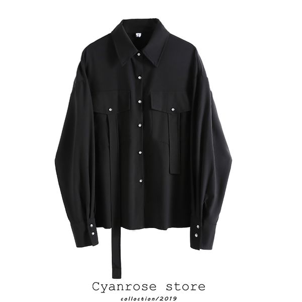 

harajuku women blouses punk streetwear black casual vintage gothic blouse student long sleeve loose turn down collar shirt 210417, White
