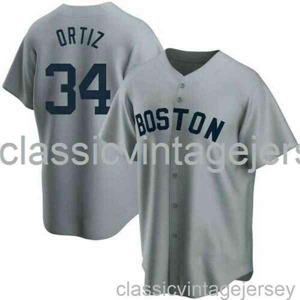 

david ortiz #34 gray ver2 aop baseball jersey xs-6xl stitched men women youth baseball jersey, Black