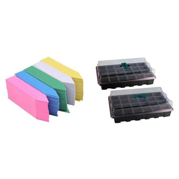 

planters & pots 1000pcs 2 inches plastic plant labels nursery garden with 24 grow trays and humidity dome cell insert
