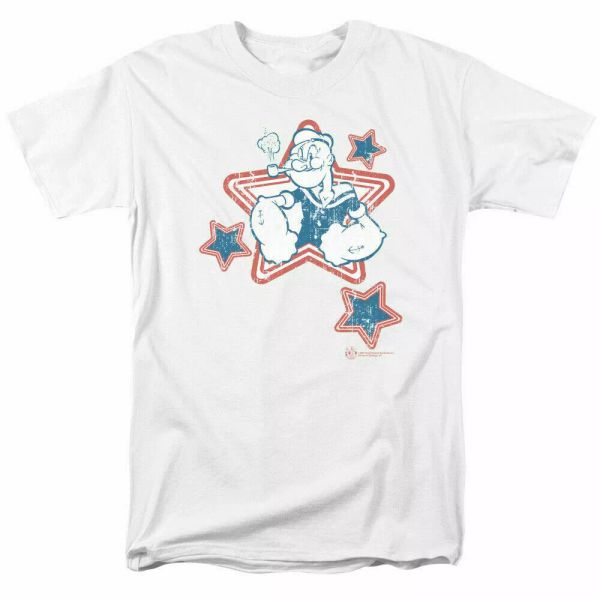 

Popeye Stars T Shirt Licensed Comic Book Cartoon Tee White, White;black