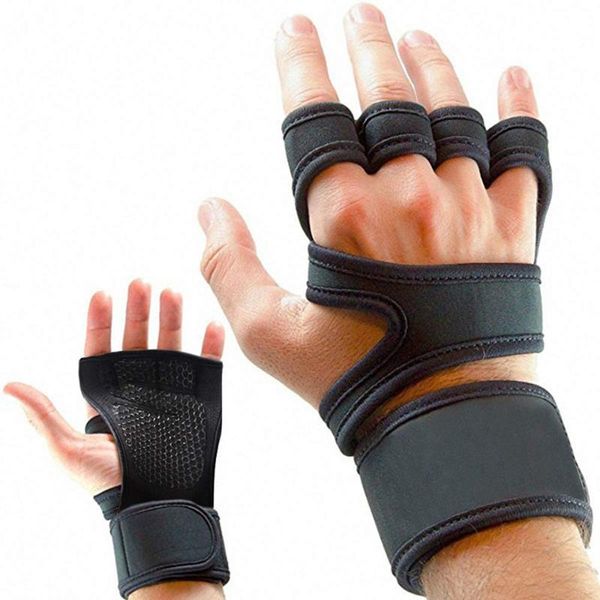 

sports gloves 1pair weightlifting wristband half finger breathable gym dumbbell weight lifting anti-skid glove, Black