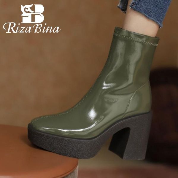 

boots rizabina high heel women platform thick winter women's shoes fashion cool ankle ladies footwear size 34-40, Black