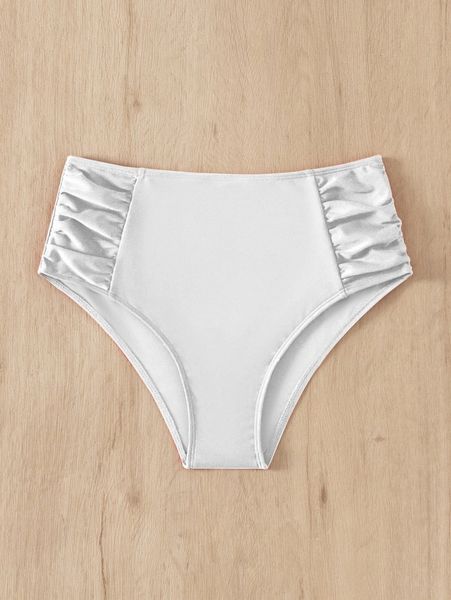 

plain ruched high waisted bikini bottom v3b6#, White;black