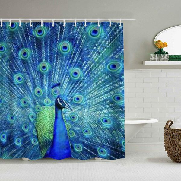 

shower curtain opening peacock fantasy male bird waterproof bath liners hooks included -bathroom decorative ideas polyester