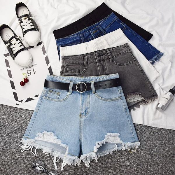 

fashion a pair of jeans women's wear 2021 summer perforated denim shorts slacks, Blue