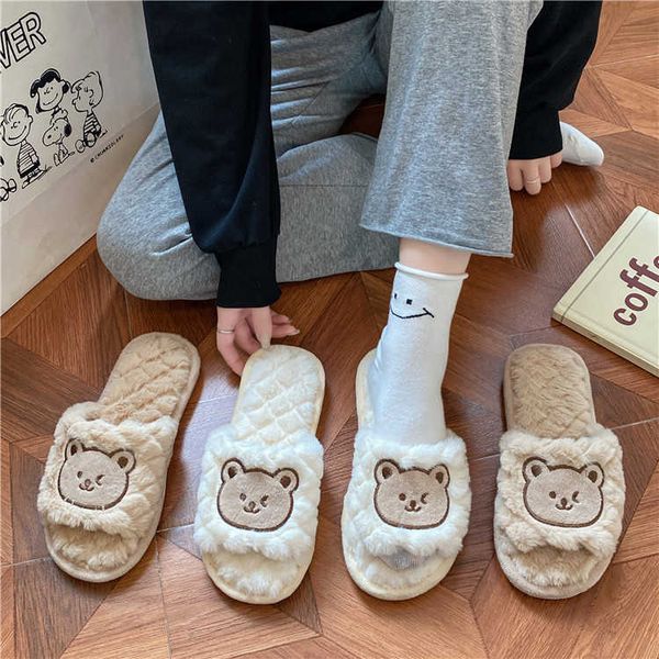 

net red of the same style for women to wear 2021 new fashion ins tide in winter thick bottom indoor plush cotton slippers, Black