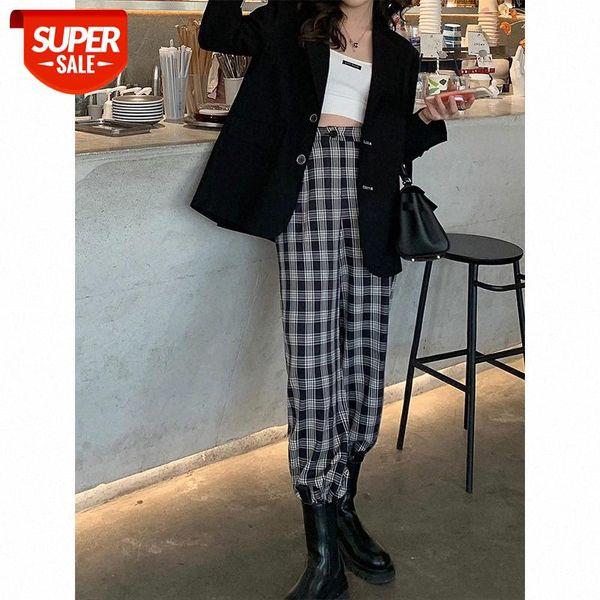 

[idol airport pants] retro plaid pants women loose straight waist drape wide-leg #sq6r, Black;white