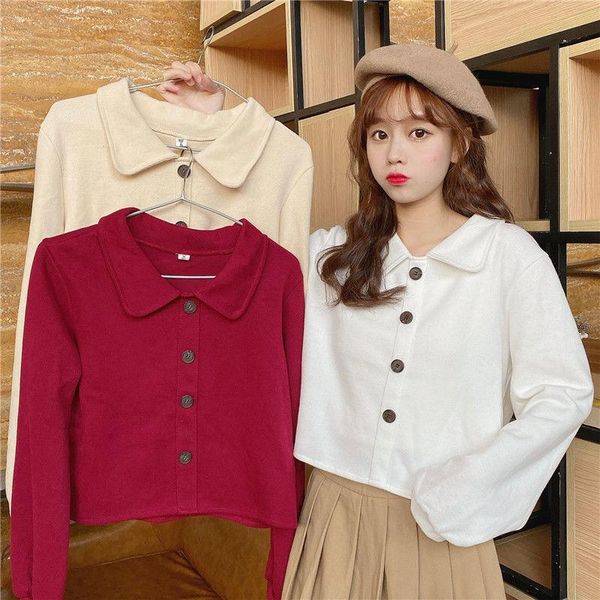 

women's knits & tees cardigan women turn down collar sweaters single-breasted korean style sweet all-match autumn teens kawaii simple f, White
