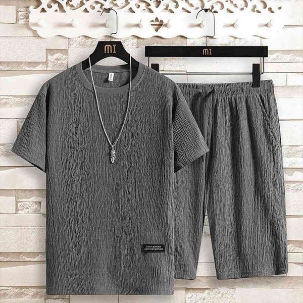 

tracksuit men summer ice silk extra large sports short sleeve mens two piece t shirt streetwear breathable, Gray