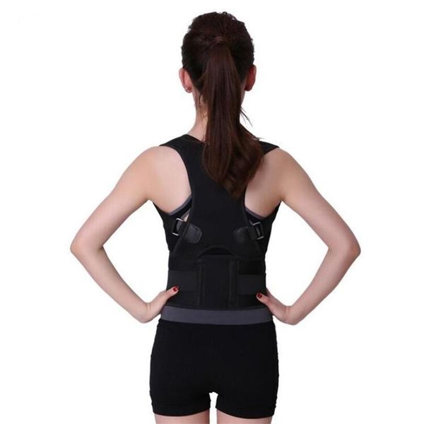 

male female adjustable double pull strap posture corrector corset back brace belt lumbar support straight de espalda, Black;blue