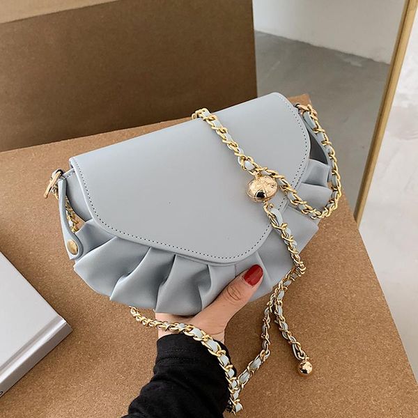 

evening bags qyahlybz band small leather women's 2021 chain shoulder bag fashion pleated cloud messenger crossbody blue black