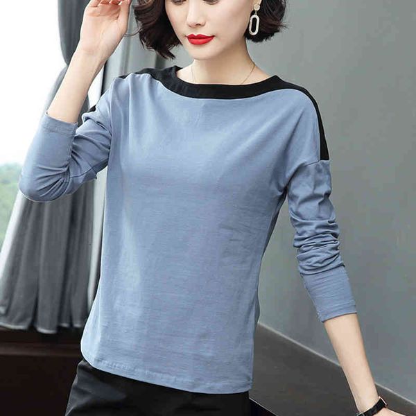 

women's t-shirt shintimes contrast color t women cotton slash neck patchwork womens tshirt long sleeve casual tee femme u4xx, White