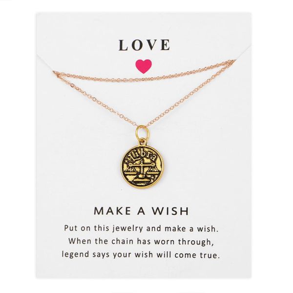

pendant necklaces 12 constellation rose gold keepsake jewelry virgo taurus leo gemini fashion for women with wish card, Silver