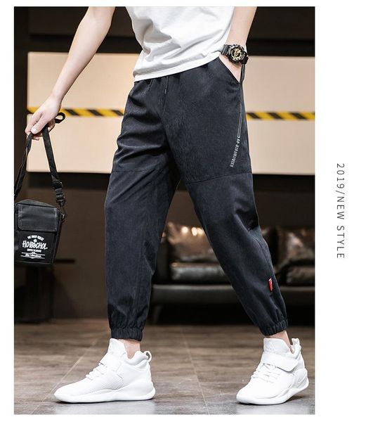 

men's pants spring 2021 casual for men summer thin fashion nine-point loose sport long haren, Black