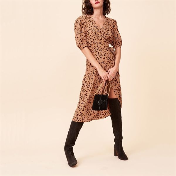 

casual summer women dress printed short-sleeved v-neck slim belt decoration vestidos 210430, Black;gray