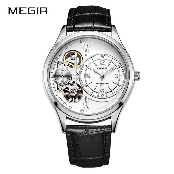 

wristwatches megir stainless steel mens watches waterproof sports men quartz chronograph for man male clock hour, Slivery;brown