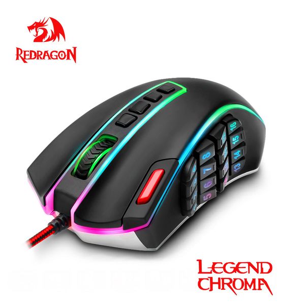 Redragon Legend M990 USB Wired RGB Gaming Mouse Mouse 24000DPI 24Buttons Программируемая игра Mice Backlight Ergonomic ноутбук компьютера
