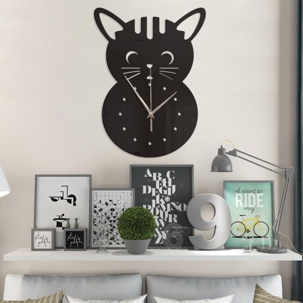 

wall clocks cat three-dimensional pattern acrylic mirror clock mute modern living room bedroom home decorative